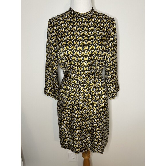 S’ Max Mara Dress Geometric Silk 3/4 Sleeve Pockets Belt US Sz 6 #1301 - Picture 1 of 9